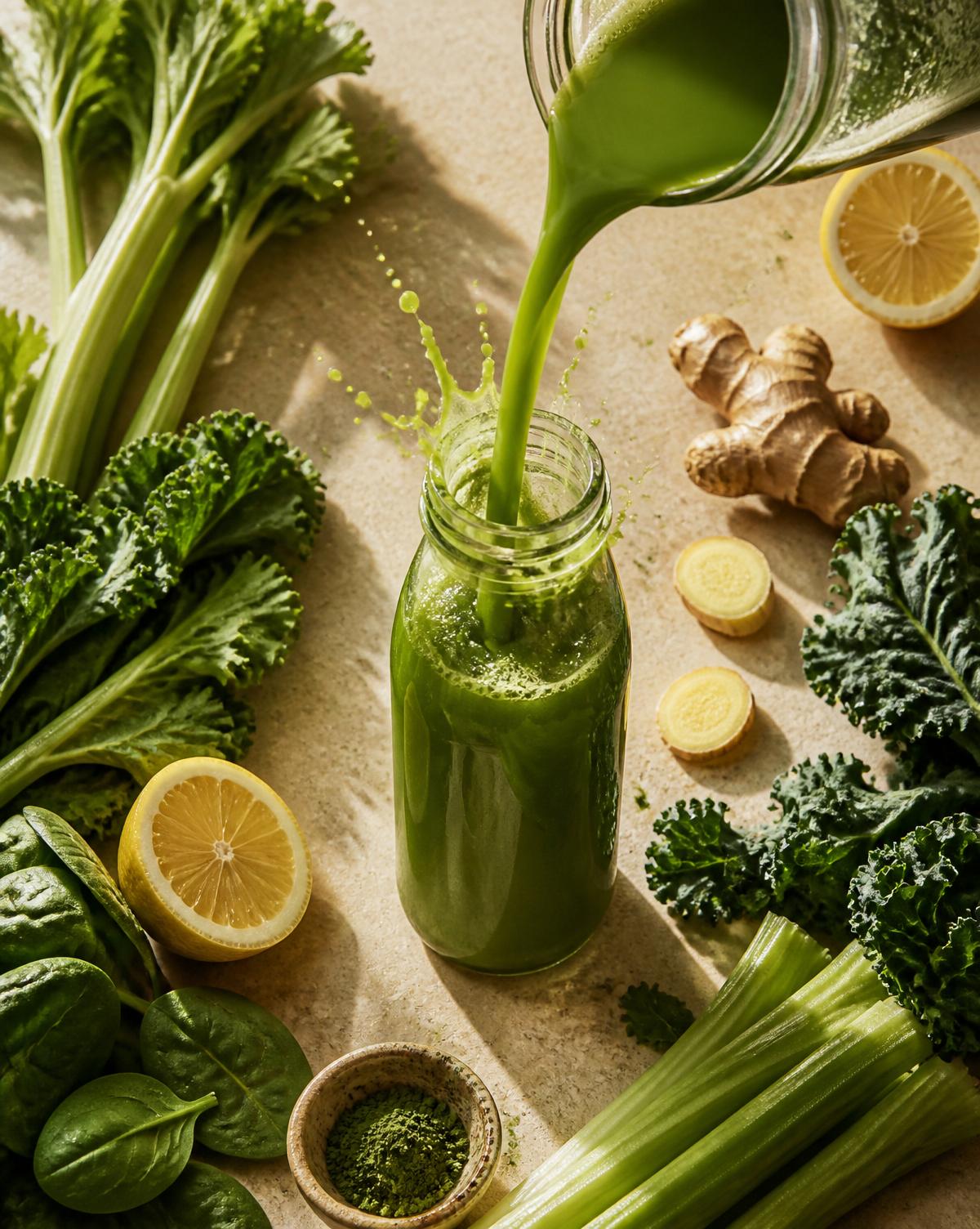 Pouring green juice ritual